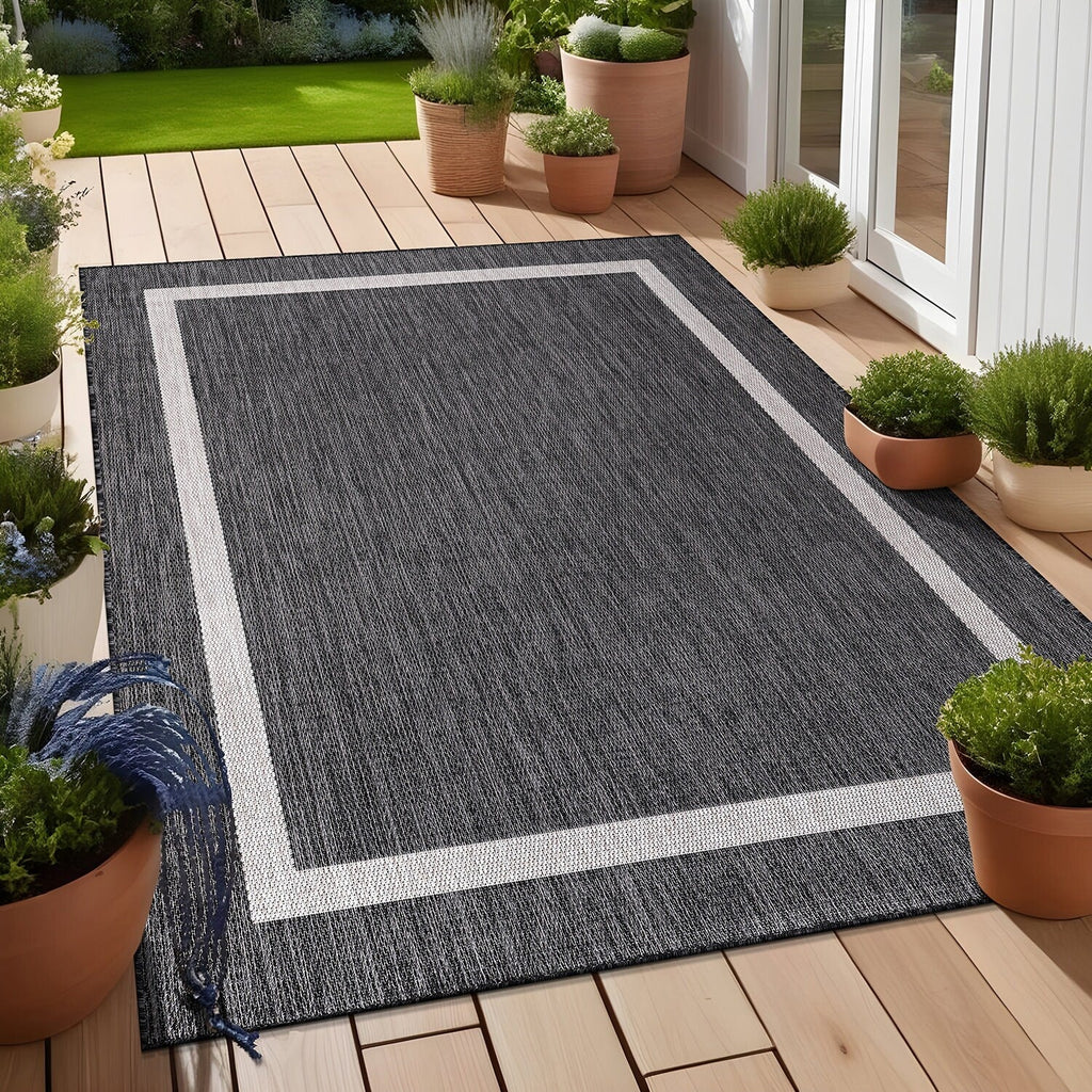 Tapis Beverly Rug moderne à bordures pour intérieur et extérieur, tapis d'extérieur pour patio, terrasse, porche