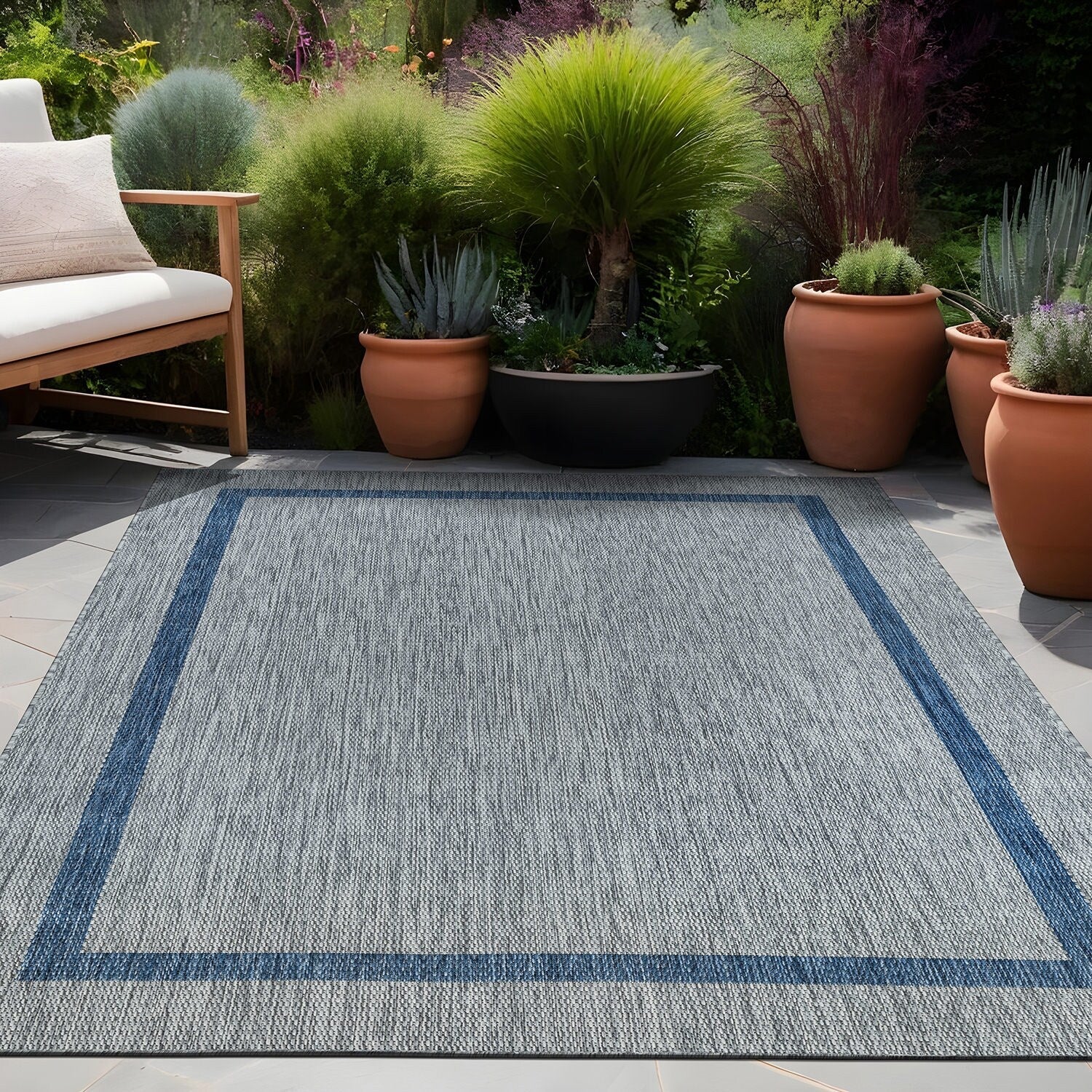 Tapis Beverly Rug moderne à bordures pour intérieur et extérieur, tapis d'extérieur pour patio, terrasse, porche