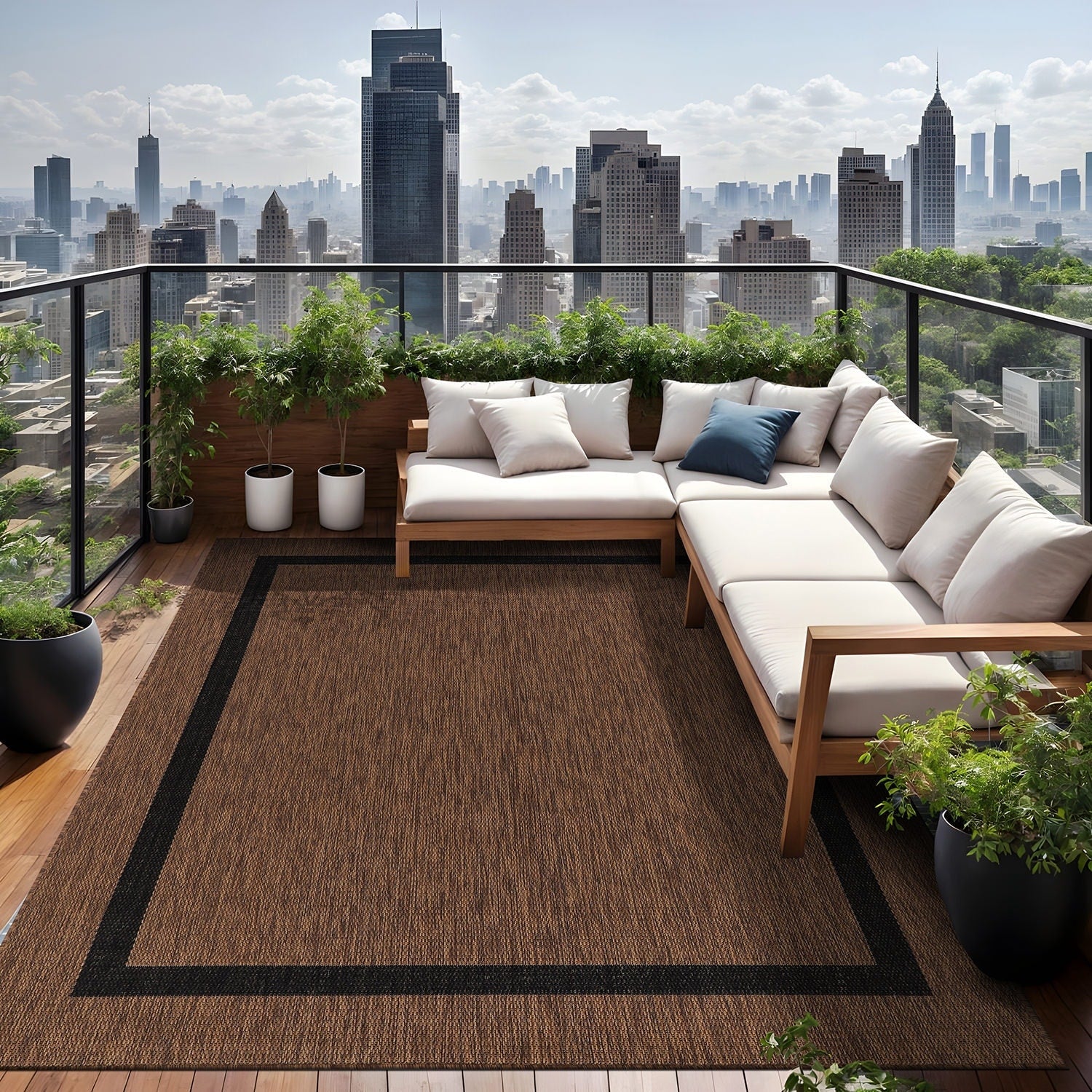 Tapis Beverly Rug moderne à bordures pour intérieur et extérieur, tapis d'extérieur pour patio, terrasse, porche