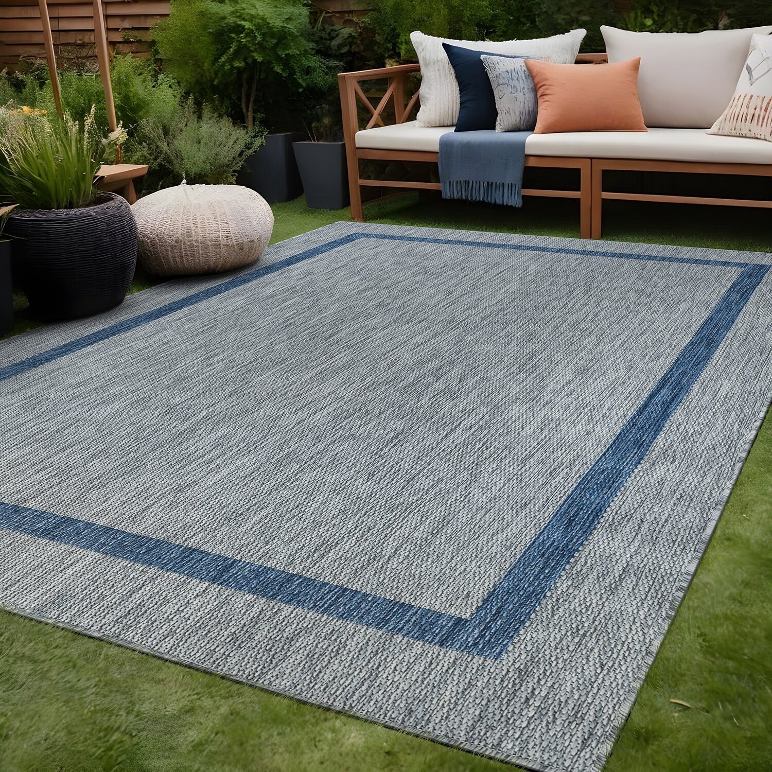 Tapis Beverly Rug moderne à bordures pour intérieur et extérieur, tapis d'extérieur pour patio, terrasse, porche