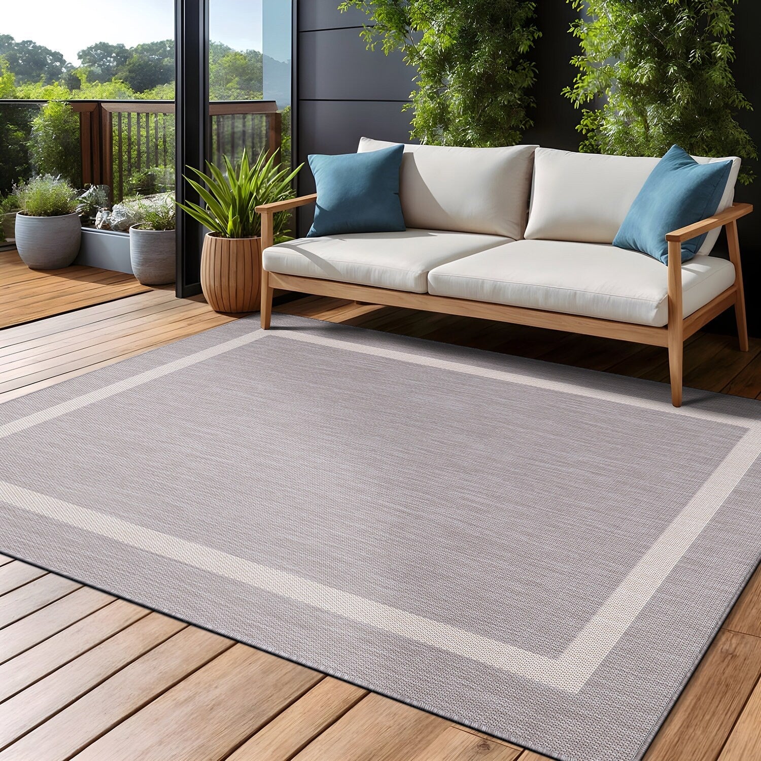 Tapis Beverly Rug moderne à bordures pour intérieur et extérieur, tapis d'extérieur pour patio, terrasse, porche