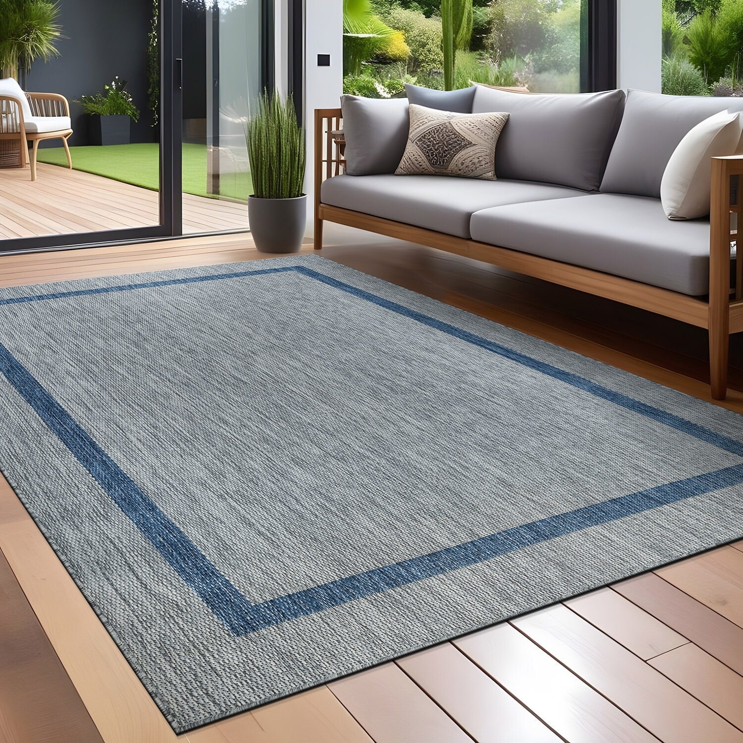 Tapis Beverly Rug moderne à bordures pour intérieur et extérieur, tapis d'extérieur pour patio, terrasse, porche
