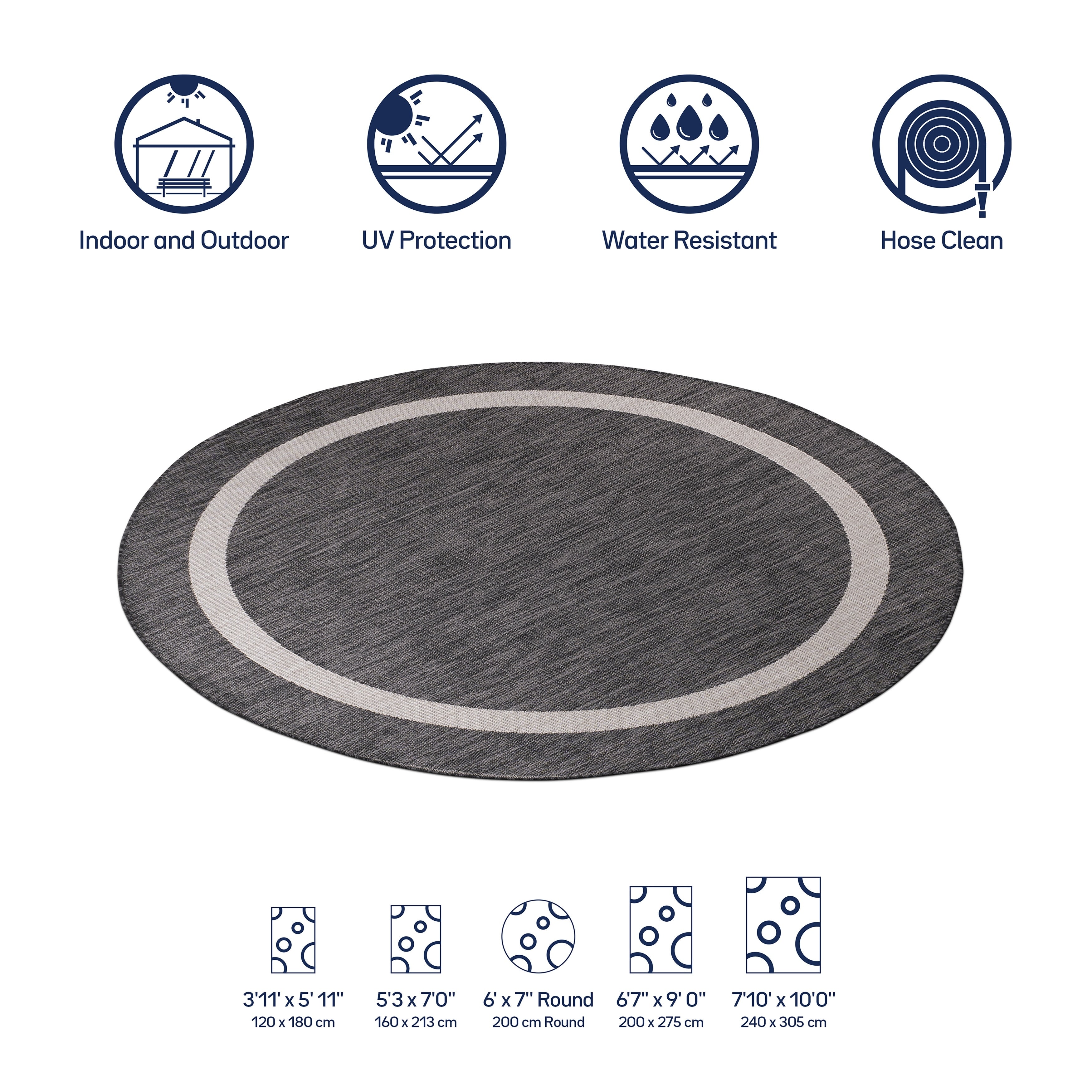 Tapis Beverly Rug moderne à bordures pour intérieur et extérieur, tapis d'extérieur pour patio, terrasse, porche