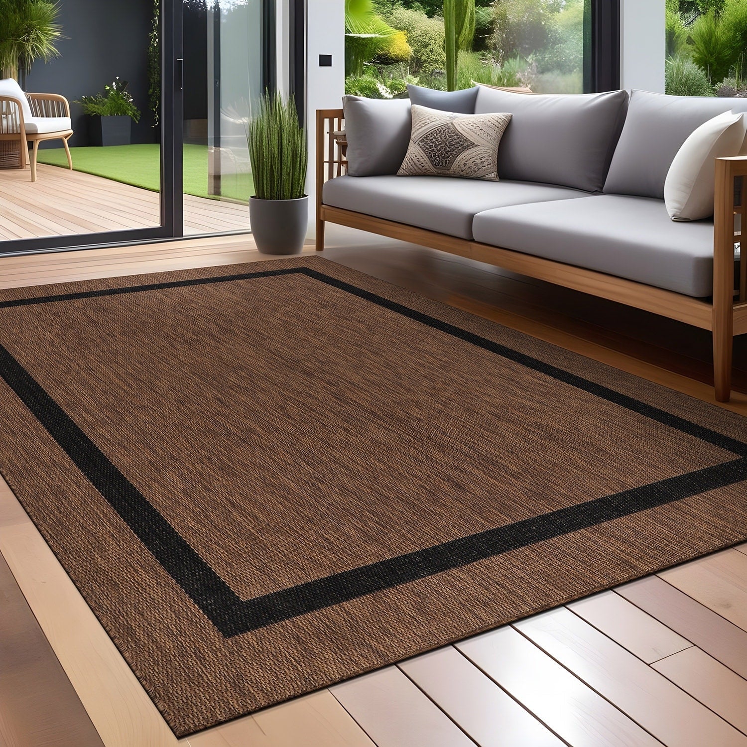 Tapis Beverly Rug moderne à bordures pour intérieur et extérieur, tapis d'extérieur pour patio, terrasse, porche