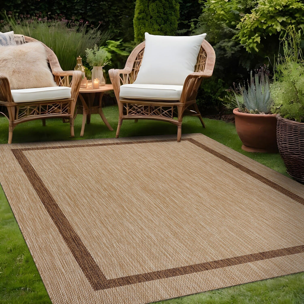 Tapis Beverly Rug moderne à bordures pour intérieur et extérieur, tapis d'extérieur pour patio, terrasse, porche