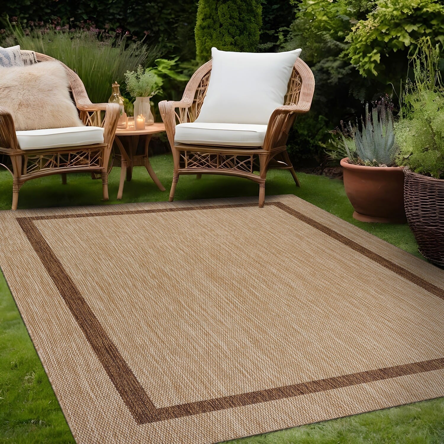 Tapis Beverly Rug moderne à bordures pour intérieur et extérieur, tapis d'extérieur pour patio, terrasse, porche