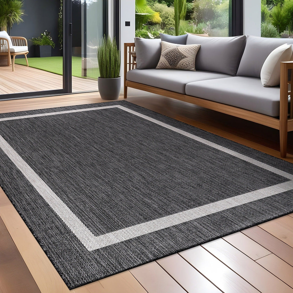 Tapis Beverly Rug moderne à bordures pour intérieur et extérieur, tapis d'extérieur pour patio, terrasse, porche