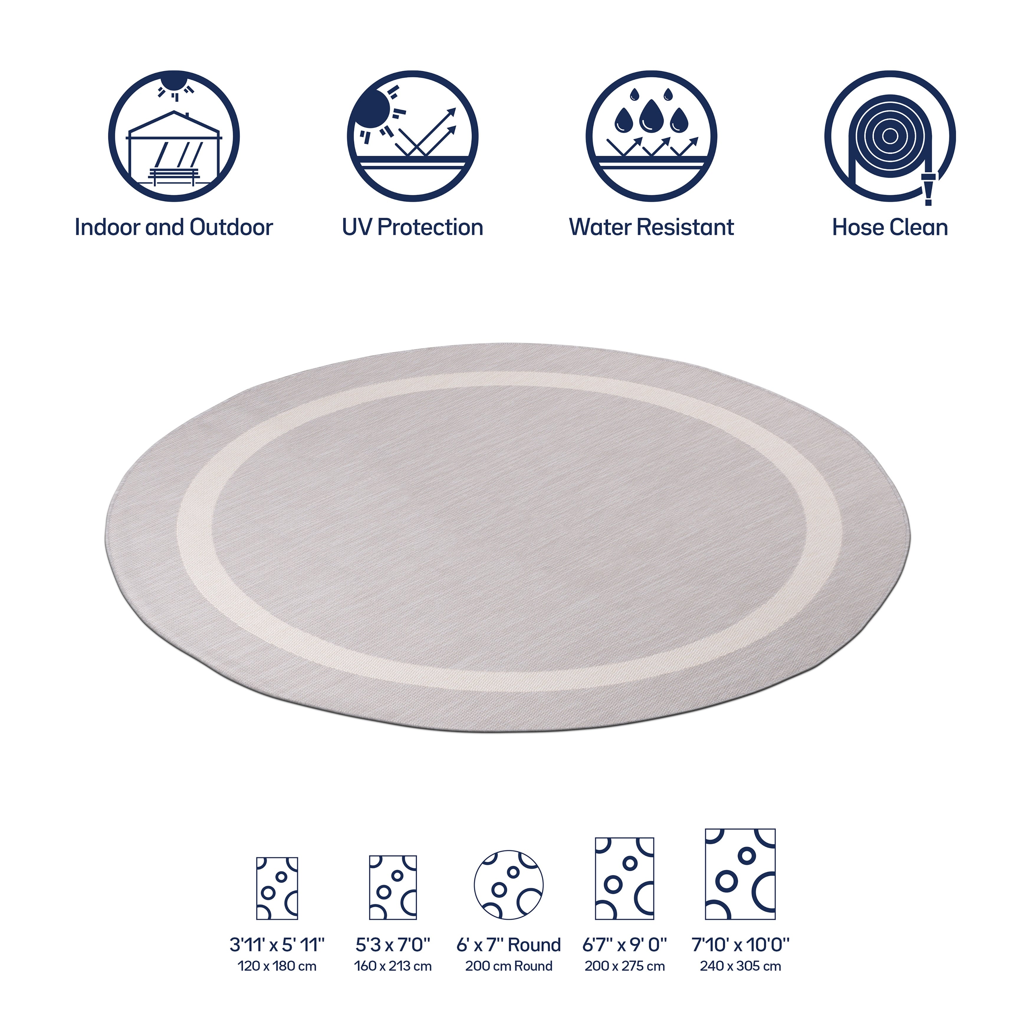 Tapis Beverly Rug moderne à bordures pour intérieur et extérieur, tapis d'extérieur pour patio, terrasse, porche