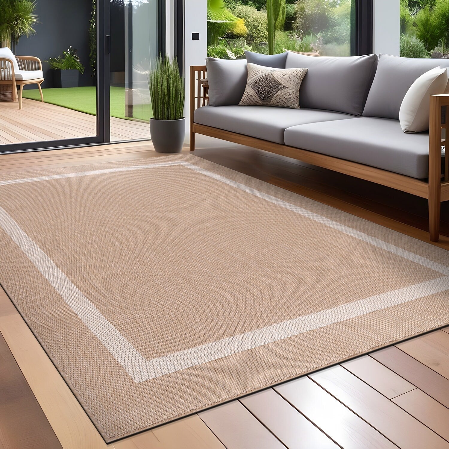 Tapis Beverly Rug moderne à bordures pour intérieur et extérieur, tapis d'extérieur pour patio, terrasse, porche