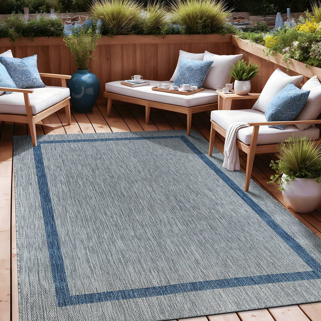 Tapis Beverly Rug moderne à bordures pour intérieur et extérieur, tapis d'extérieur pour patio, terrasse, porche