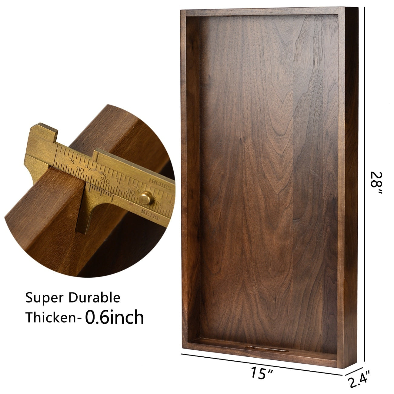 KINWELL Rectangle Black Walnut Wood Serving Tray Ottoman Tray