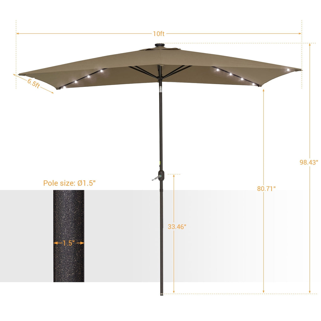 Bonosuki 10 x 6.5ft LED Patio Rectangular Umbrella Outdoor Market Umbrella Aluminium/Steel with Tilt and Crank