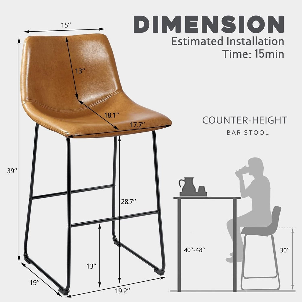 Bossin 18/26/30 inch Bar Stools,Counter Height Bar Stools with Back Modern PU Leather Stools Dining Chair with Footrest