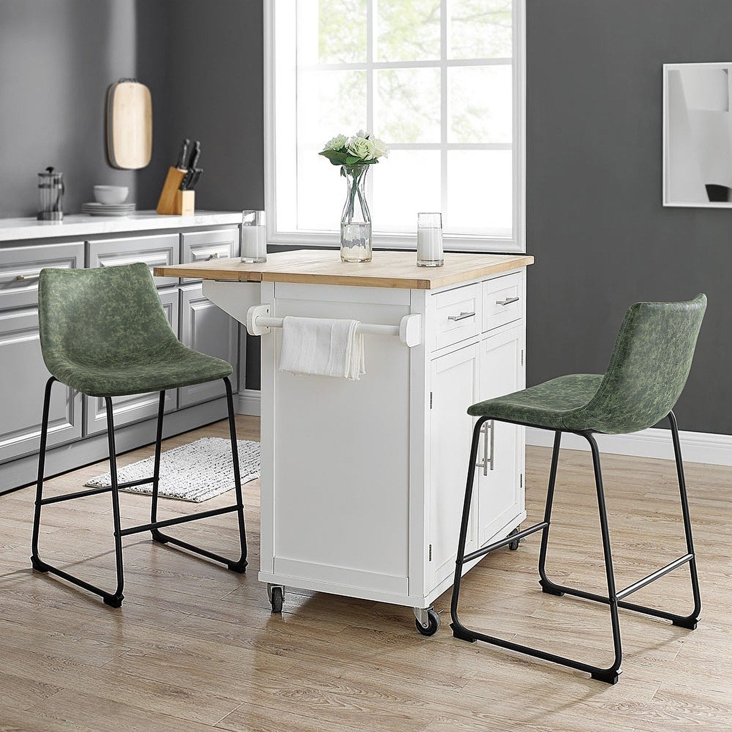 Bossin 18/26/30 inch Bar Stools,Counter Height Bar Stools with Back Modern PU Leather Stools Dining Chair with Footrest