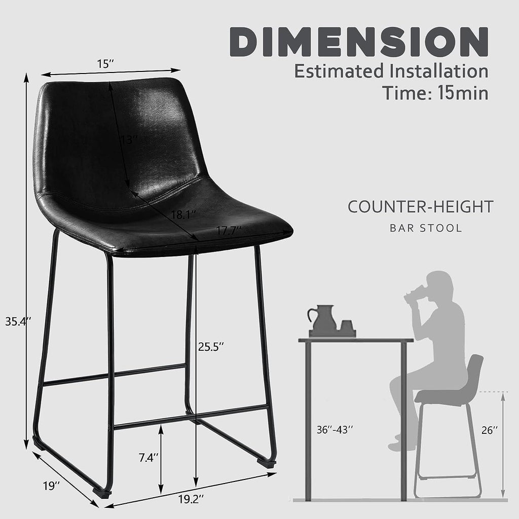 Bossin 18/26/30 inch Bar Stools,Counter Height Bar Stools with Back Modern PU Leather Stools Dining Chair with Footrest
