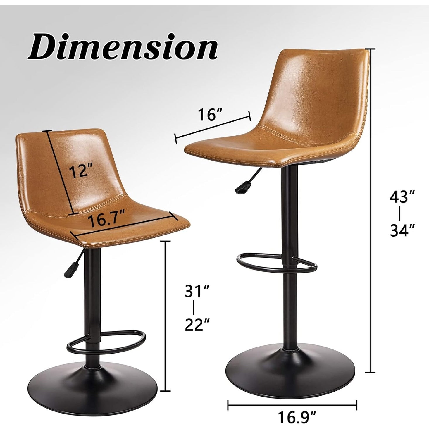 Bossin Adjustable Swivel Bar Stools with Backs – Counter Height
