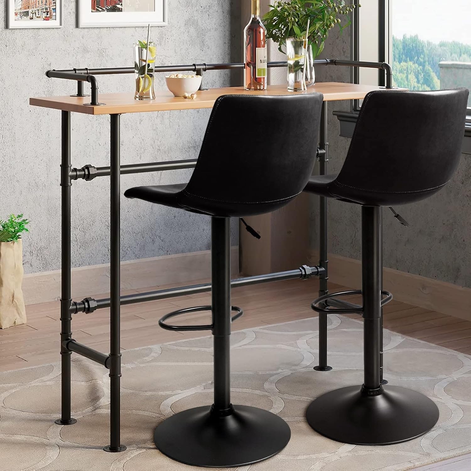 Bossin Adjustable Swivel Bar Stools with Backs – Counter Height