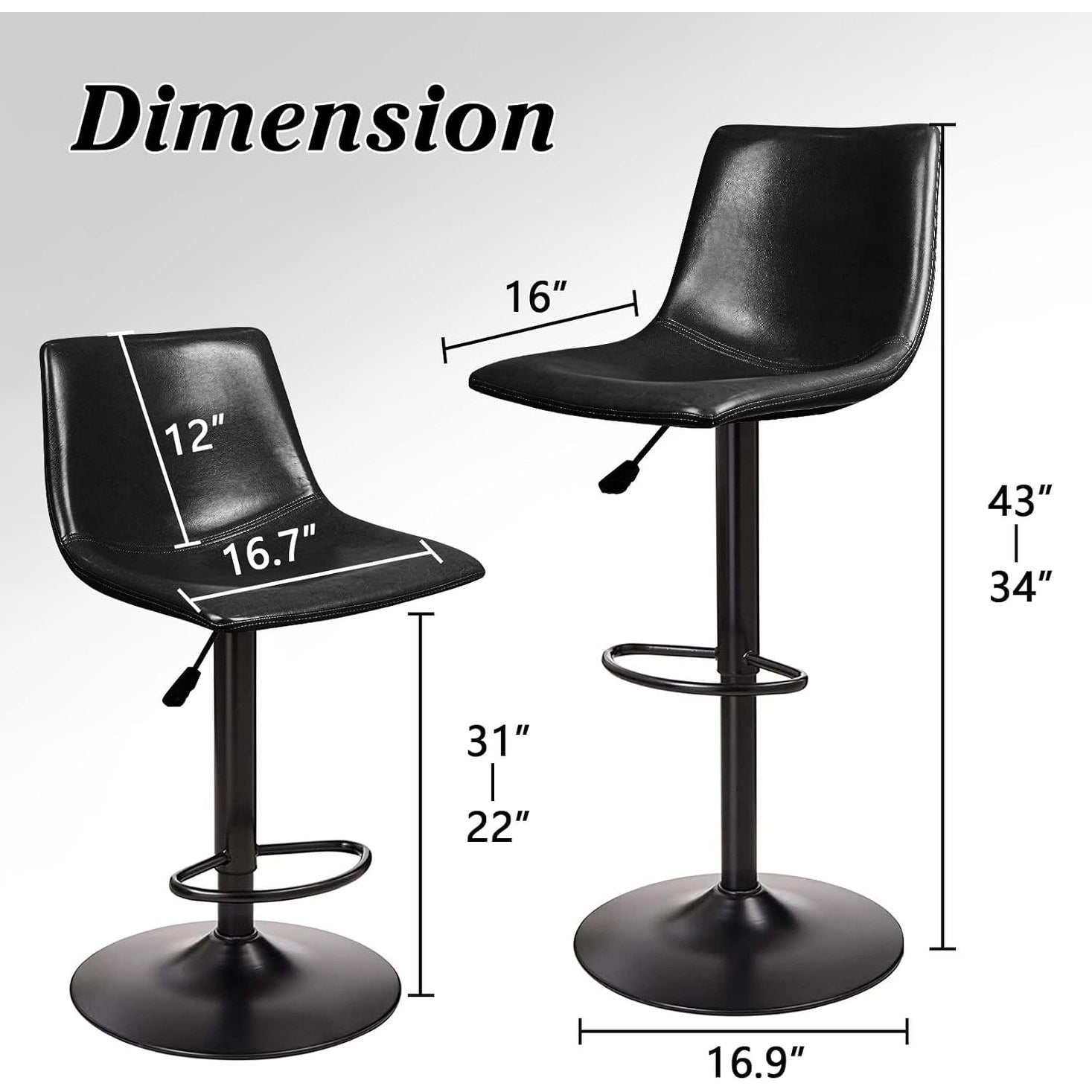 Bossin Adjustable Swivel Bar Stools with Backs – Counter Height