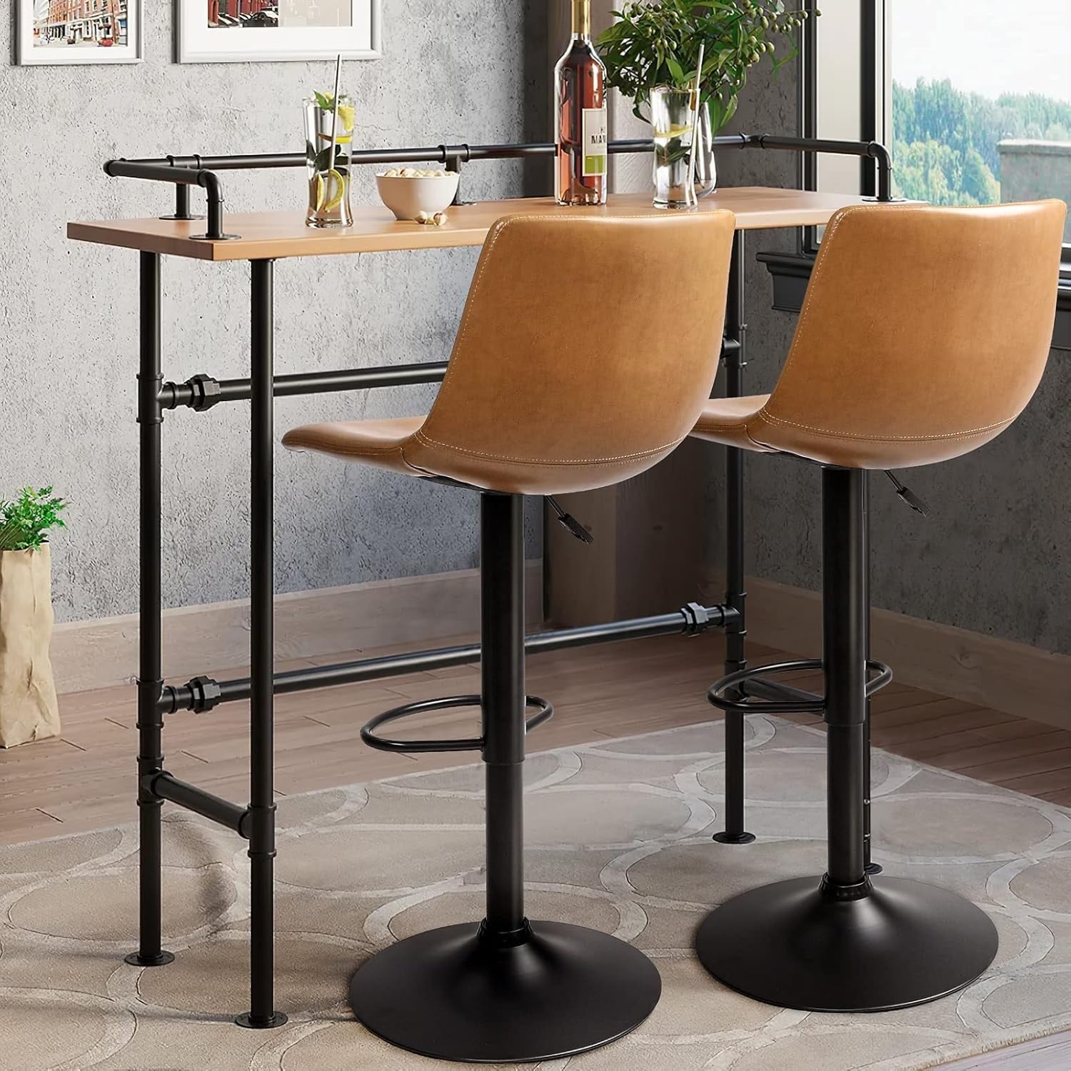 Bossin Adjustable Swivel Bar Stools with Backs – Counter Height