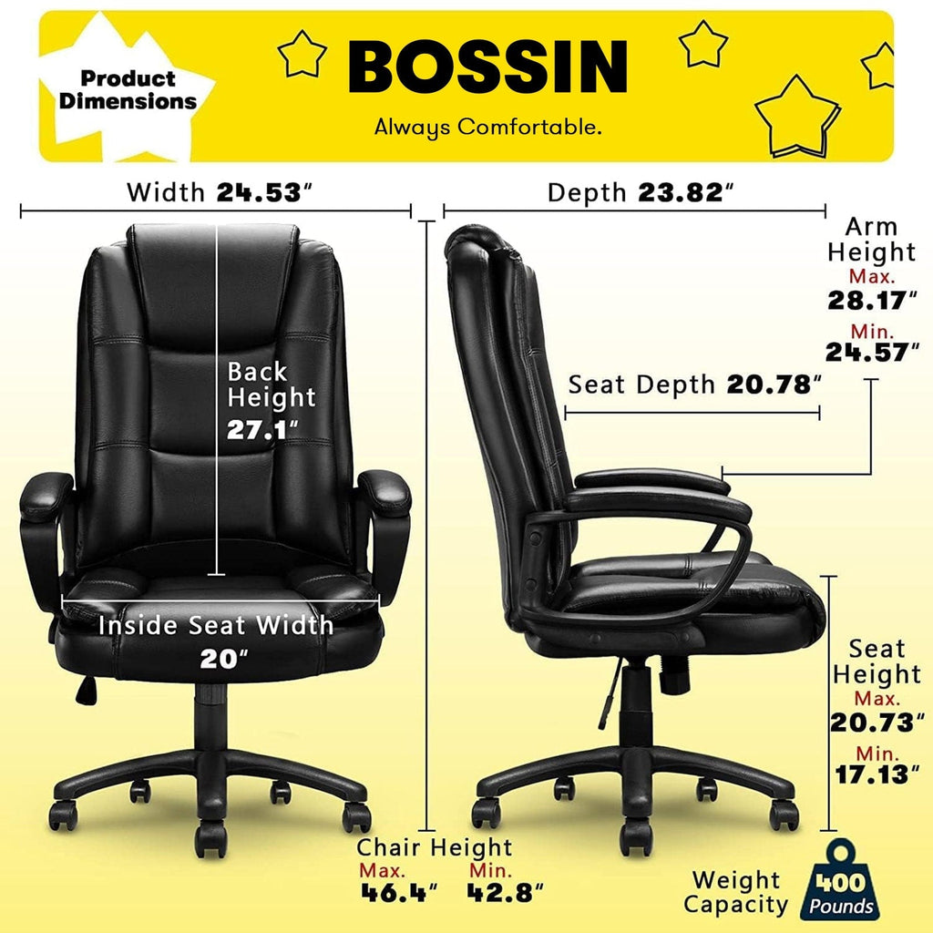 Bossin Big and Tall Office Chair High Back Executive Chair Ergonomic Adjustable Executive Leather Chair,400lbs
