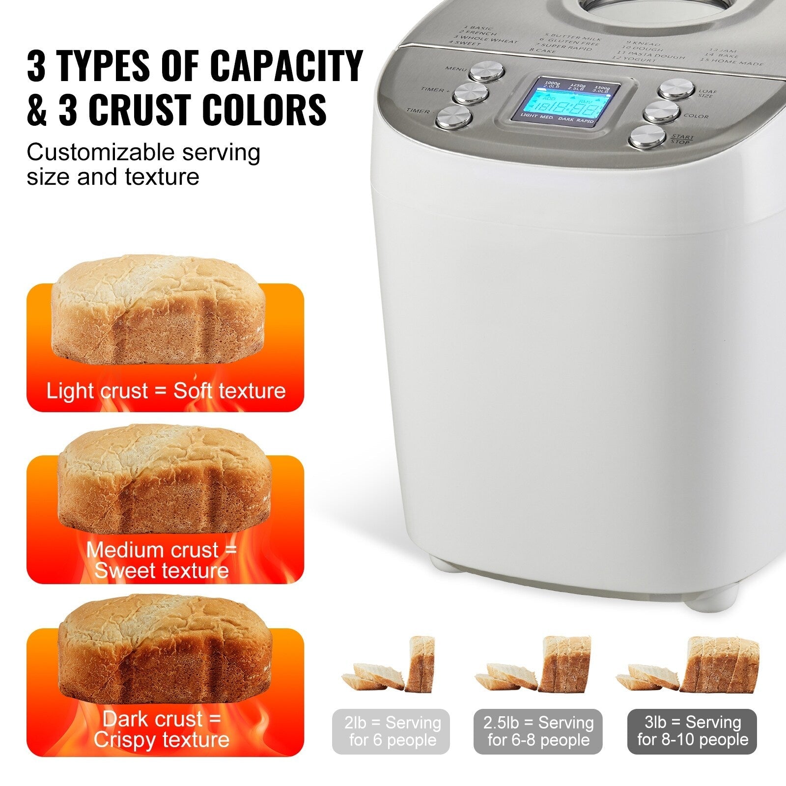 Bread Maker with Gluten Free Setting, Whole Wheat Bread Making, Digital, Programmable
