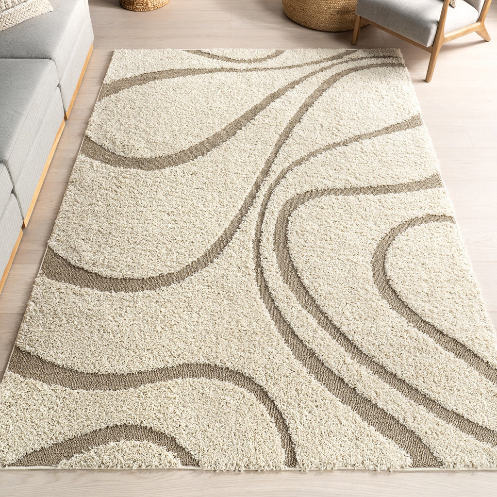 Tapis à poils longs Nuloom Krista contemporain à motifs tourbillonnants