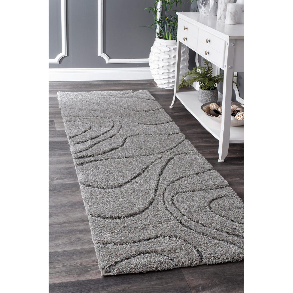 Tapis à poils longs Nuloom Krista contemporain à motifs tourbillonnants