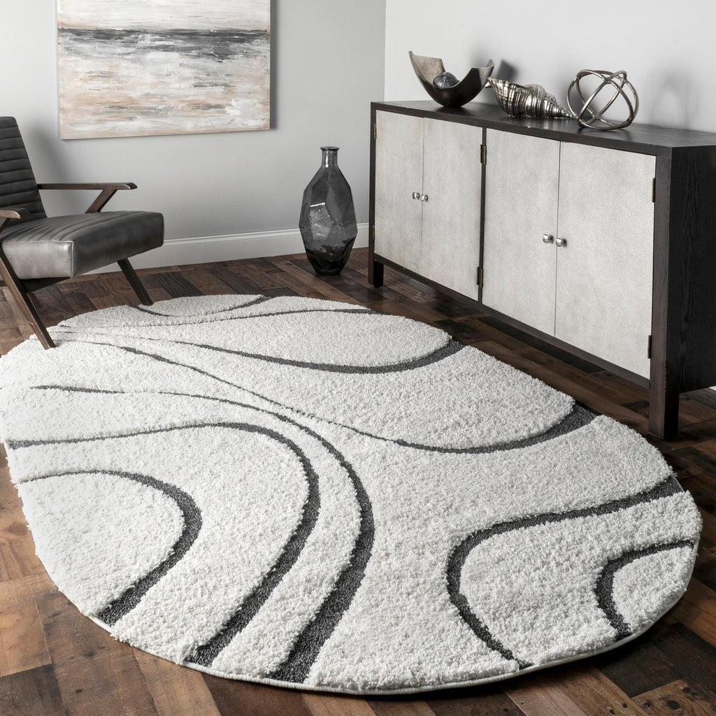 Tapis à poils longs Nuloom Krista contemporain à motifs tourbillonnants