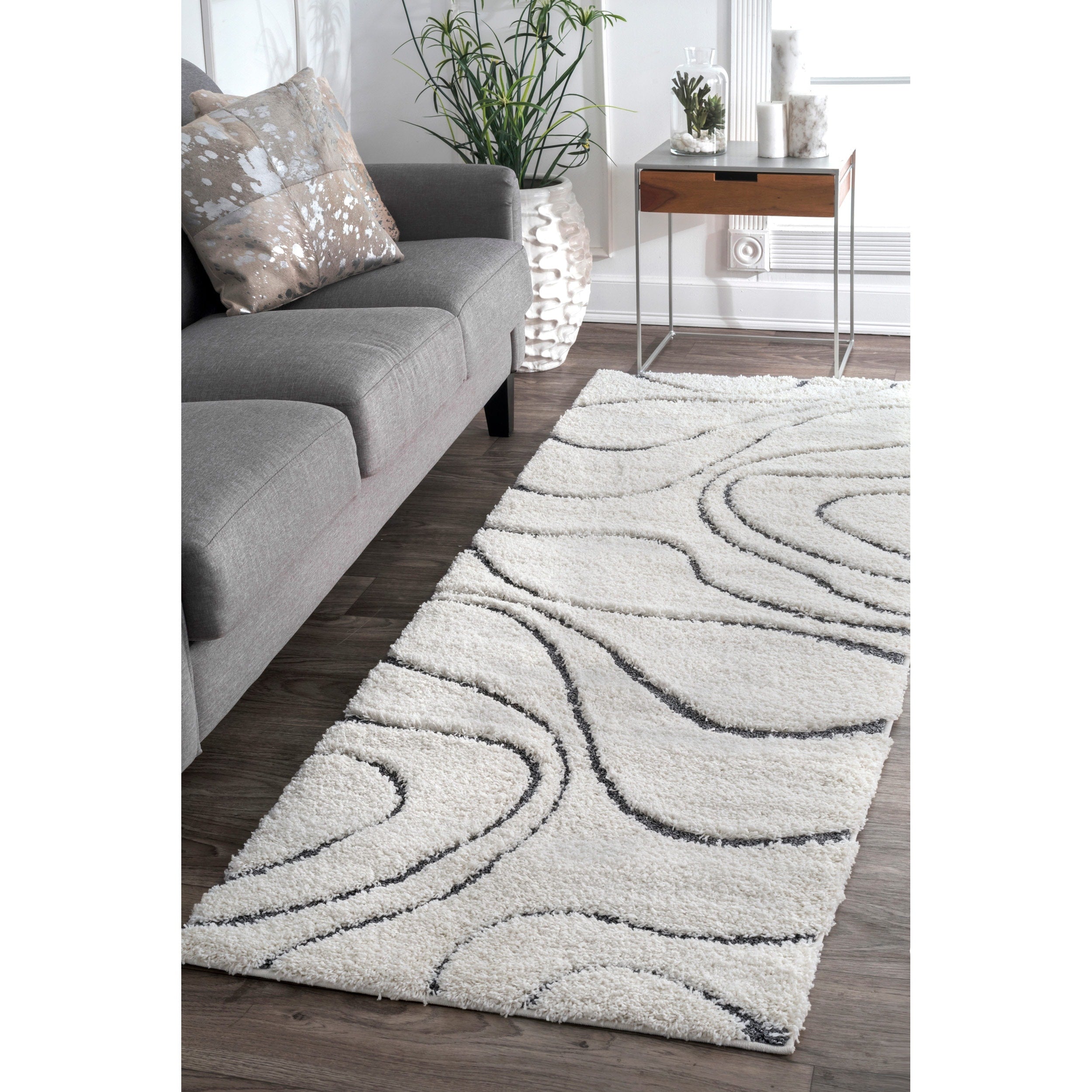 Tapis à poils longs Nuloom Krista contemporain à motifs tourbillonnants