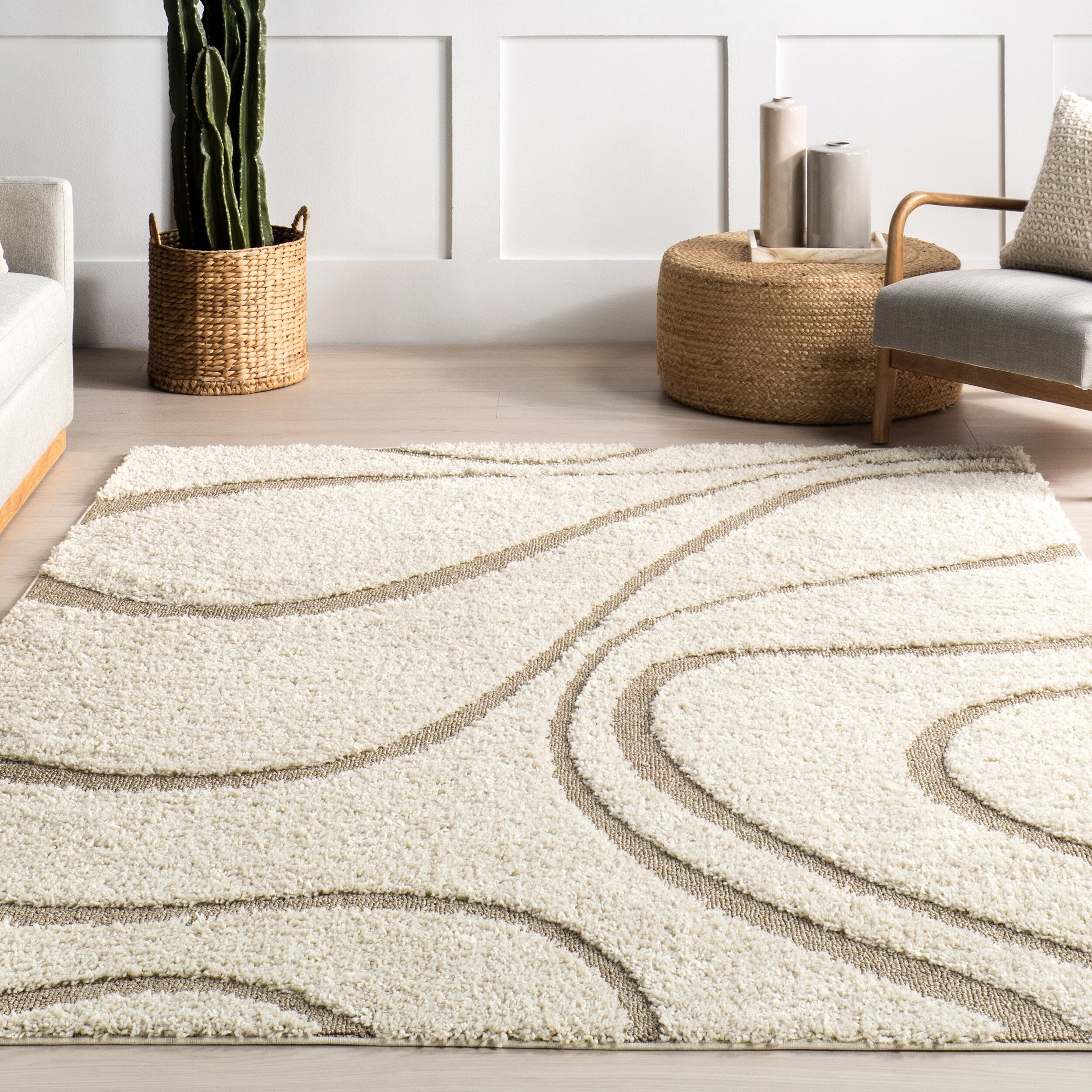 Tapis à poils longs Nuloom Krista contemporain à motifs tourbillonnants