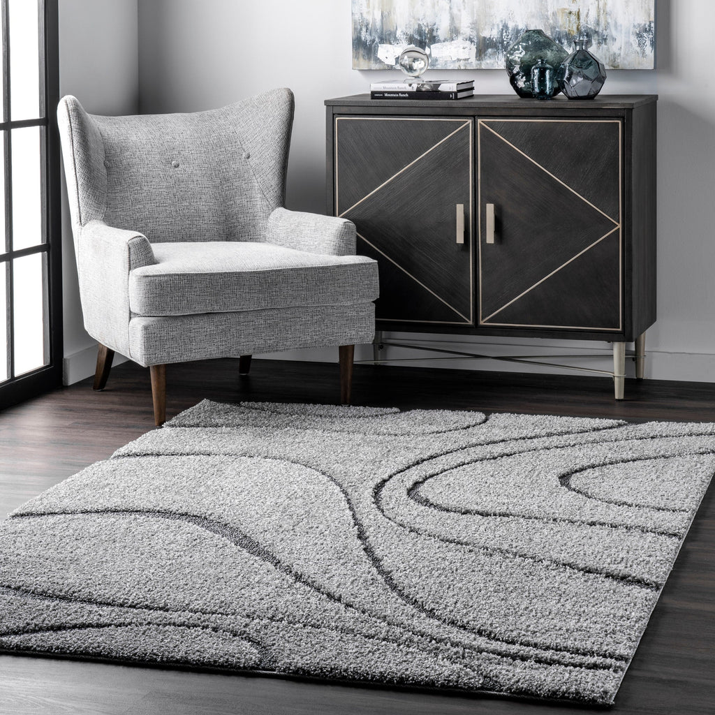 Tapis à poils longs Nuloom Krista contemporain à motifs tourbillonnants