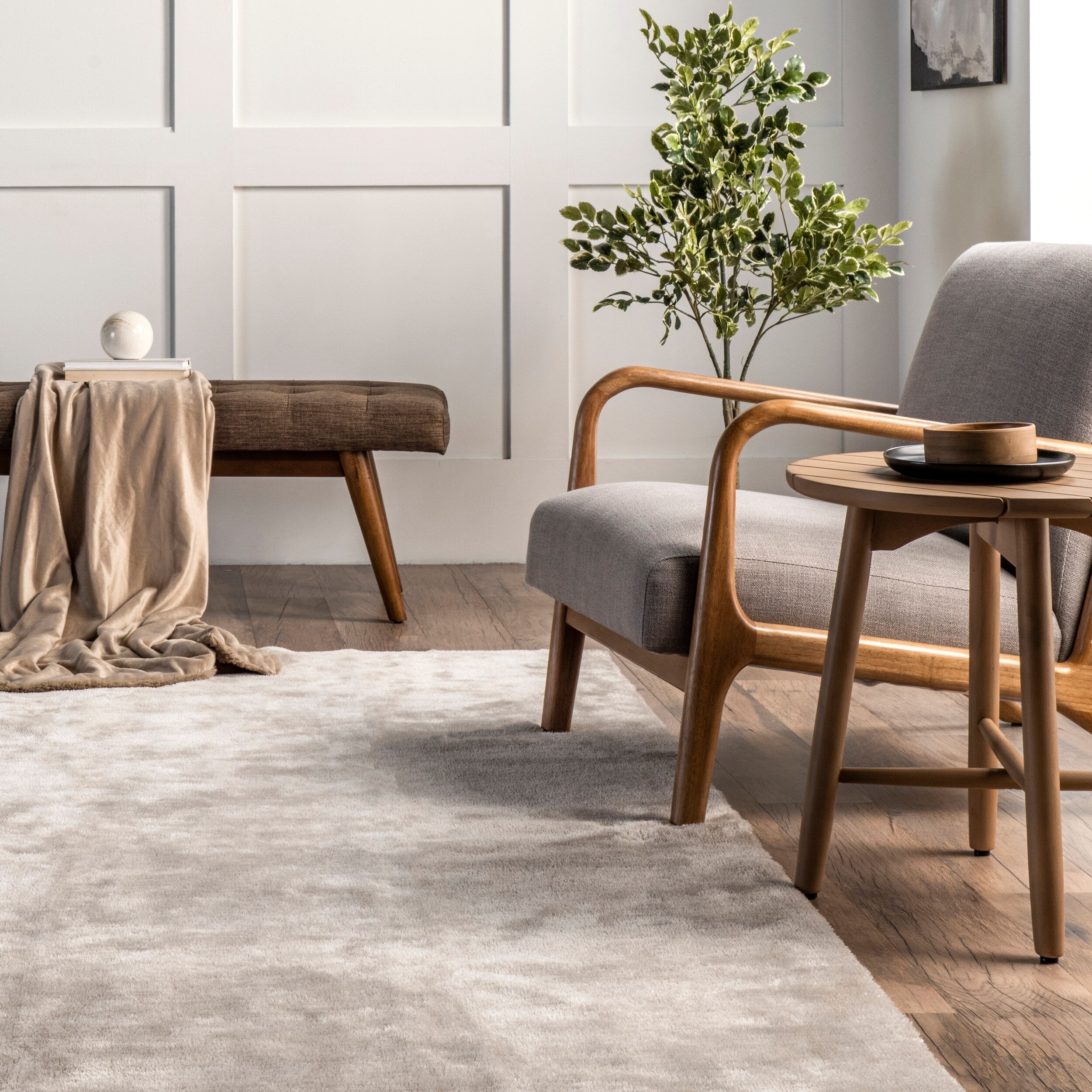 Tapis à poils longs Nuloom Loni SuperiorWash uni, lavable en machine