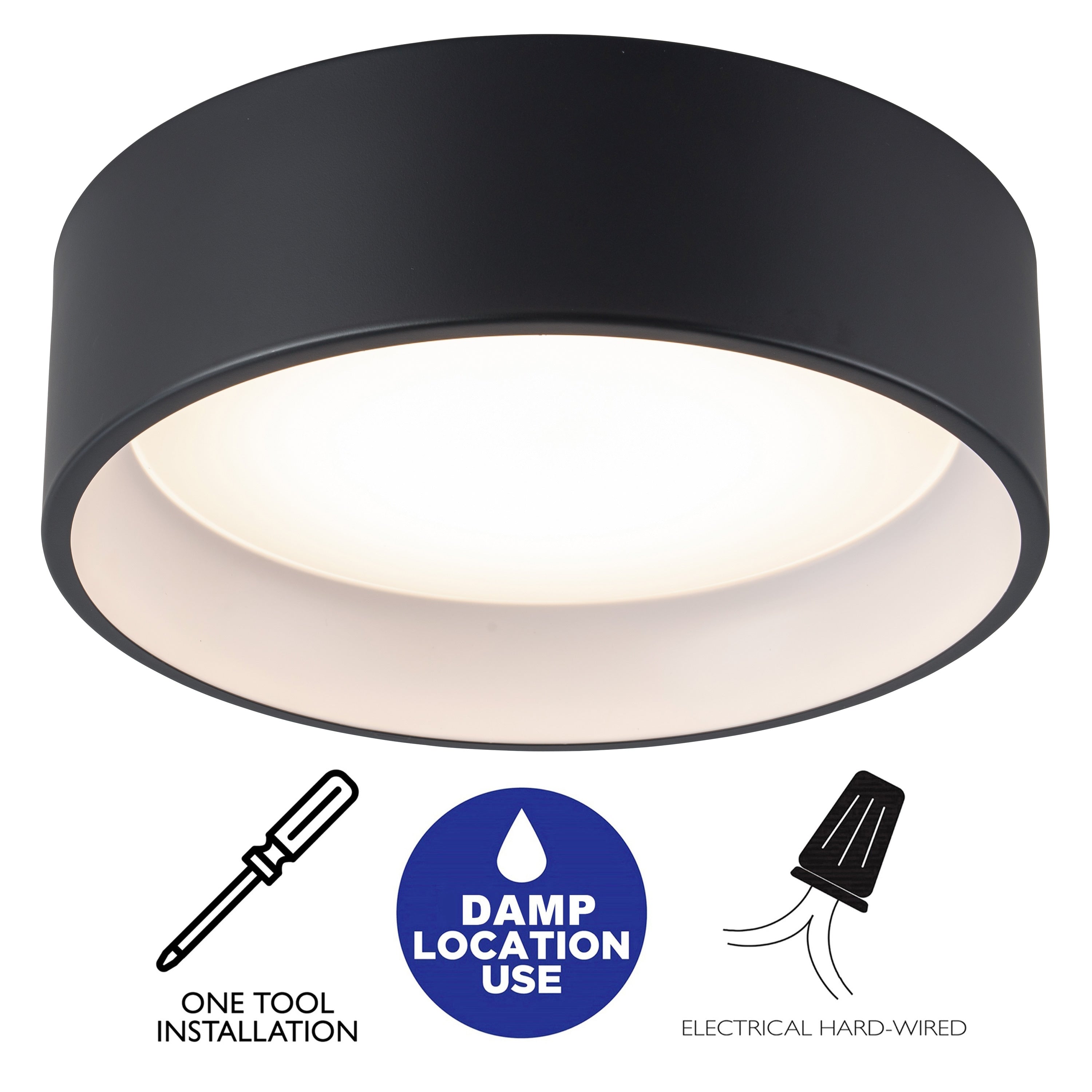 C Cattleya Black and Woodgrain 3CCT Integrated LED Flush Mount Ceiling Light