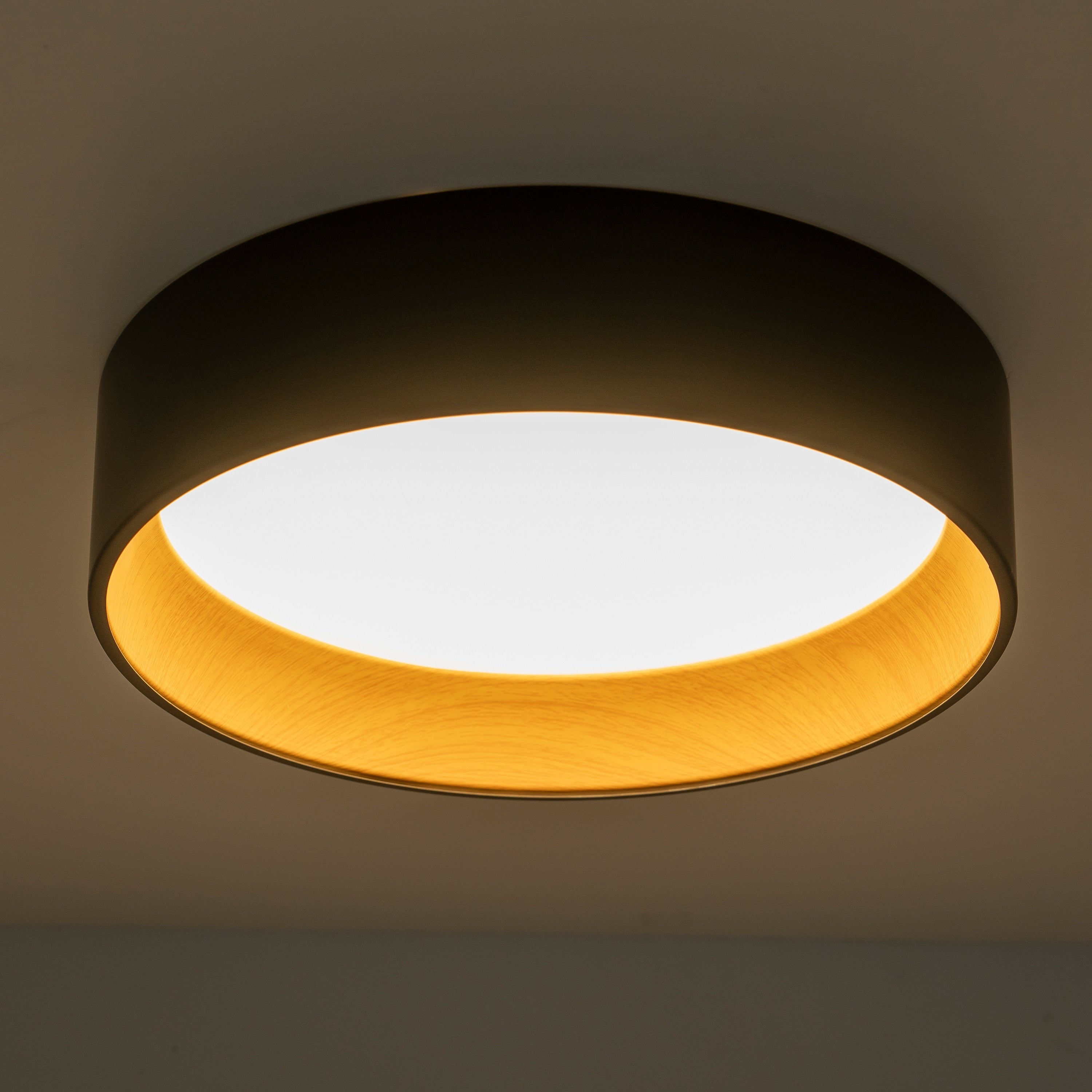 C Cattleya Black and Woodgrain 3CCT Integrated LED Flush Mount Ceiling Light