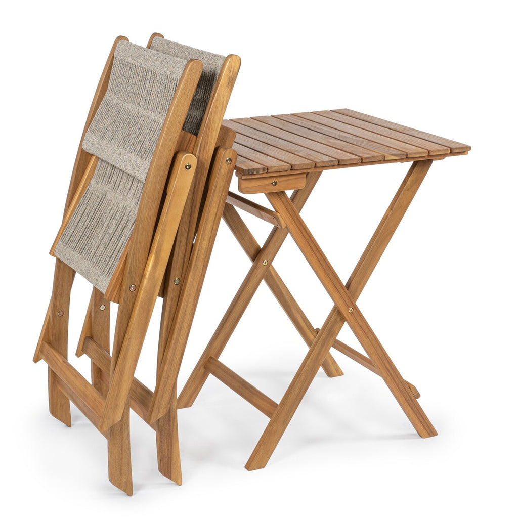Cadiz Modern Coastal 3-Piece Acacia Wood Outdoor Folding Bistro Set, by JONATHAN Y