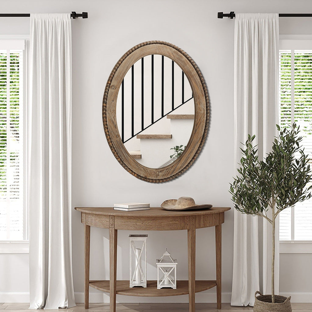 Miroir mural ovale de 81 cm avec cadre en bois Cameo, miroir mural de salle de bain - 81,9 cm H x 61 cm L x 3,2 cm P