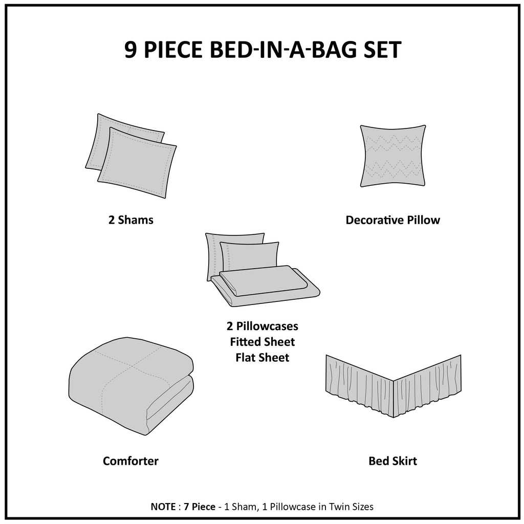 Madison Park Essentials Pelham Bay Yellow/Aqua 9 Piece Comforter Set with Cotton Bed Sheets