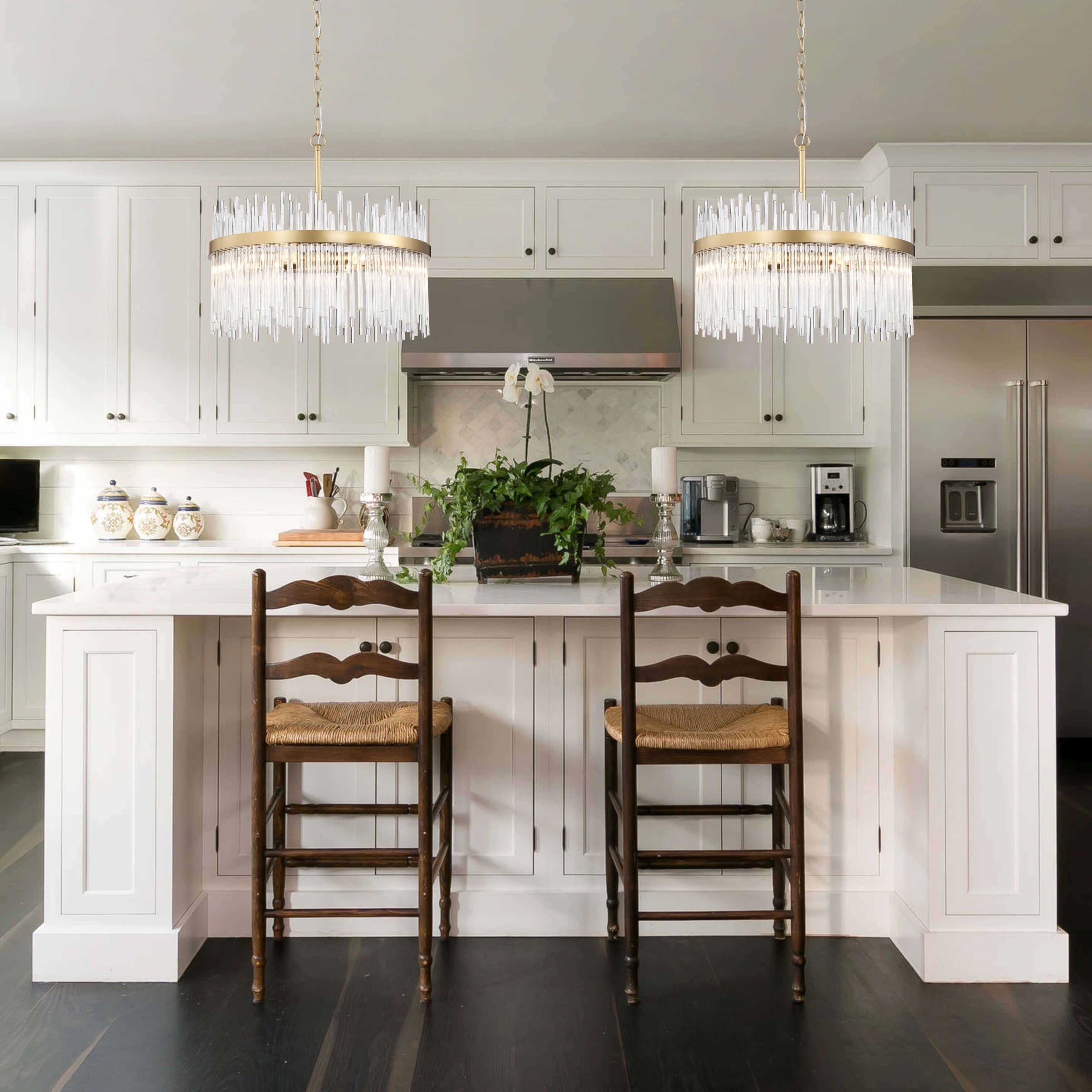 Lustre Casandra 5 lumières en bronze brillant avec barres en verre transparent - Bronze brillant