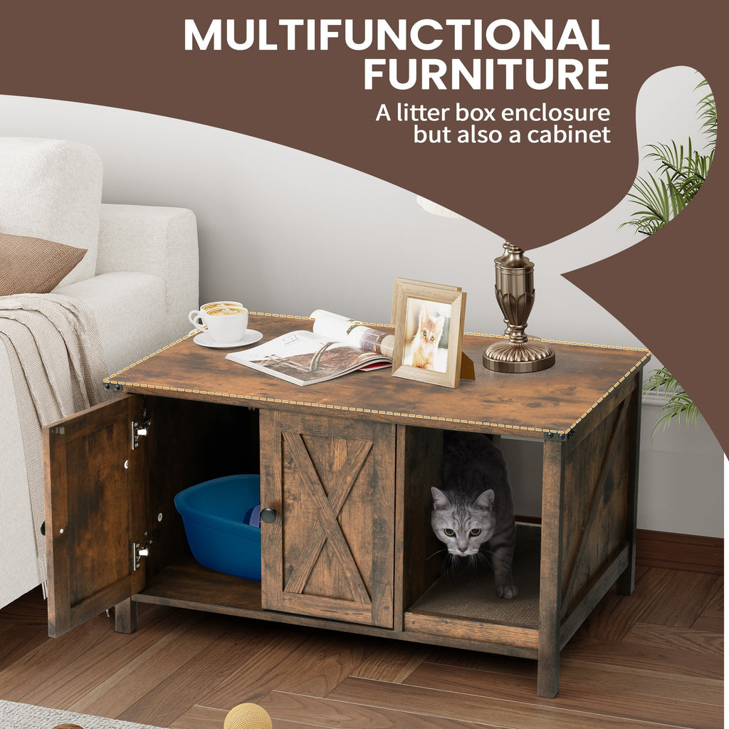 Enceinte de litière pour chat, meuble de toilette en bois caché avec griffoir