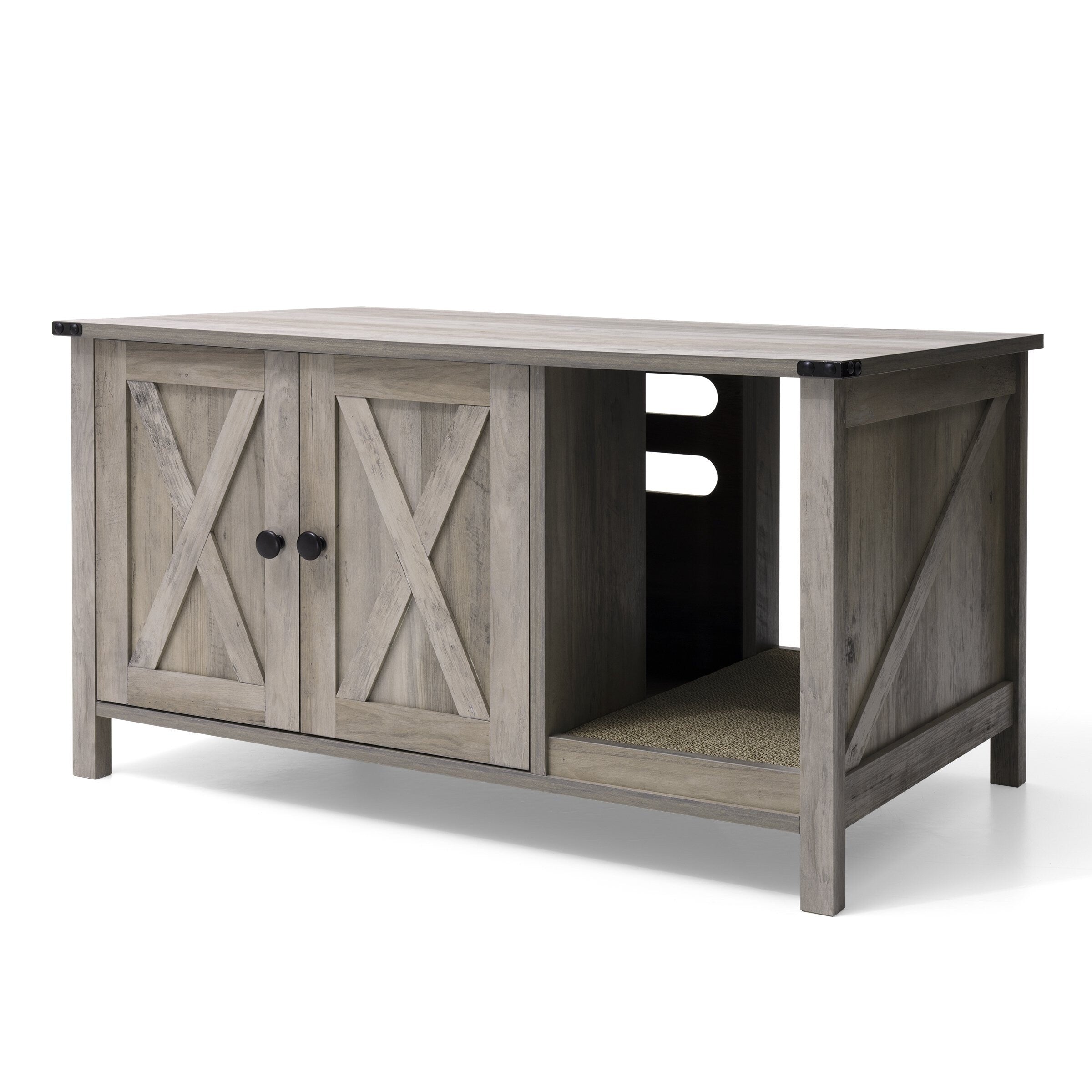 Enceinte de litière pour chat, meuble de toilette en bois caché avec griffoir