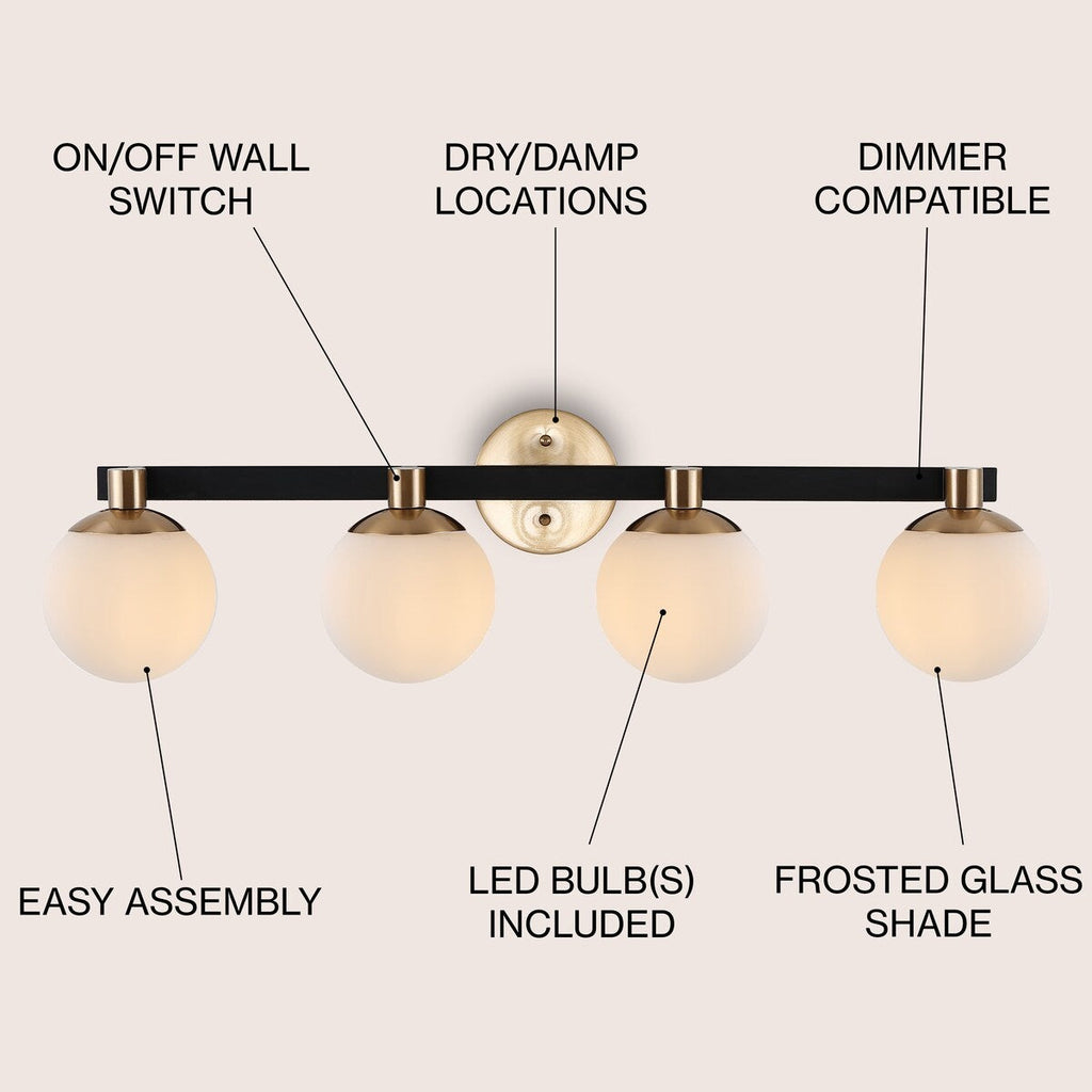 Cecil Globe Metal/Frosted Glass Modern Contemporary LED Vanity, by JONATHAN Y