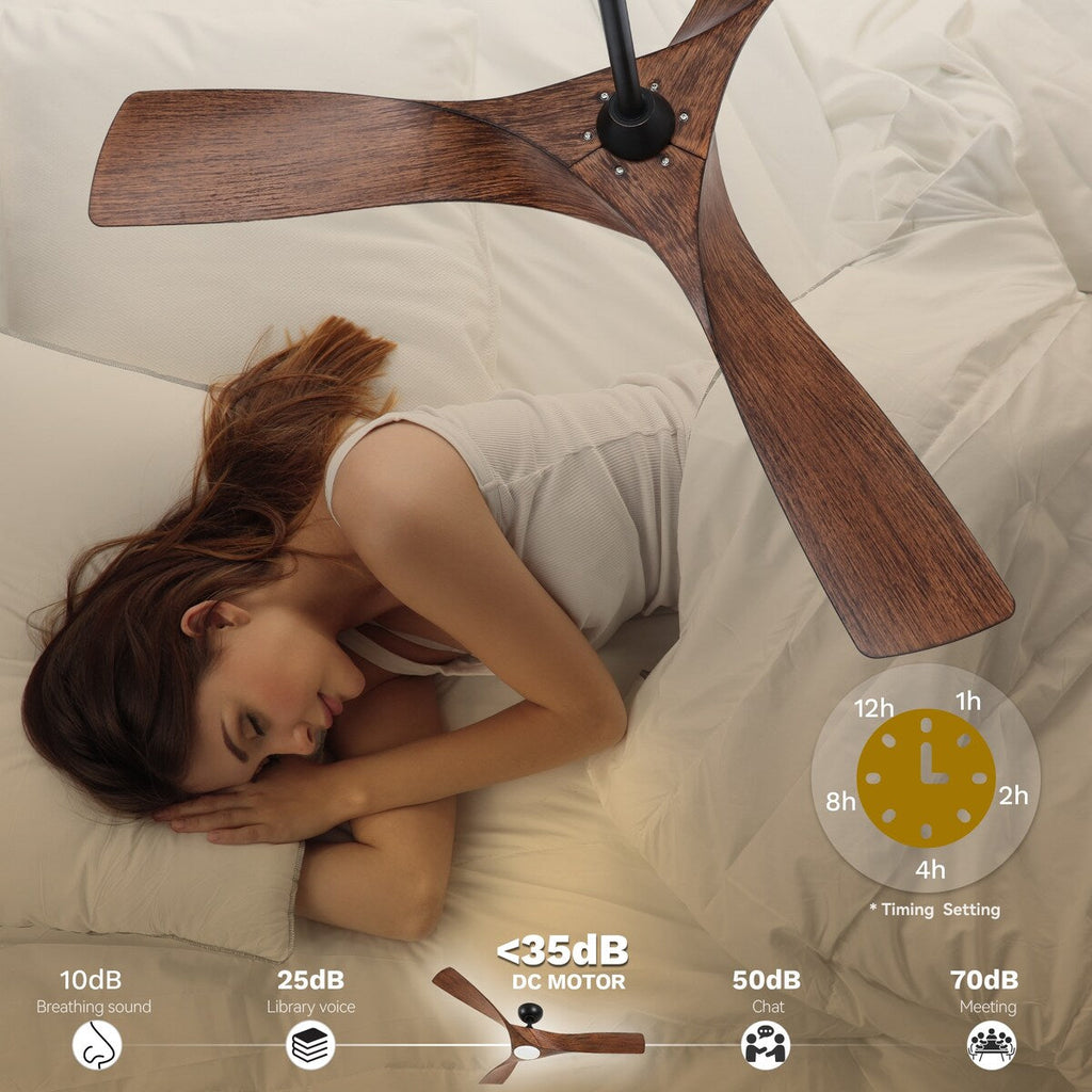 Ventilateur de plafond avec télécommande, éclairage LED tricolore à intensité variable, 52 pouces