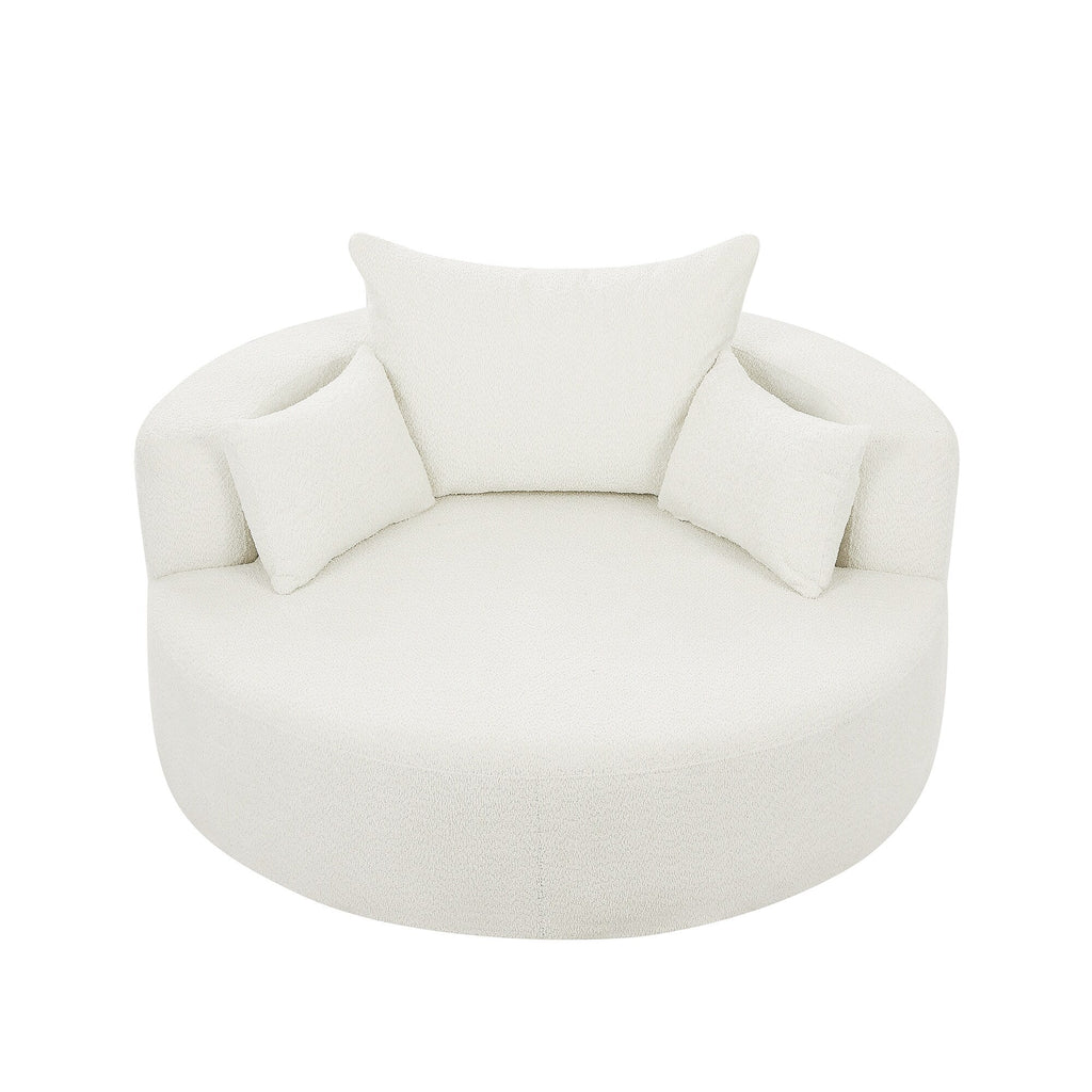 Chenille Accent Barrel Chair Lounge Chair, Round Sofa Chair Armchair with 360-Degree Swivel Base and 3 Removable Pillows