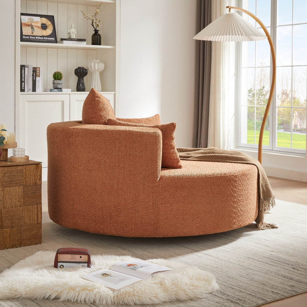 Chenille Accent Barrel Chair Lounge Chair, Round Sofa Chair Armchair with 360-Degree Swivel Base and 3 Removable Pillows