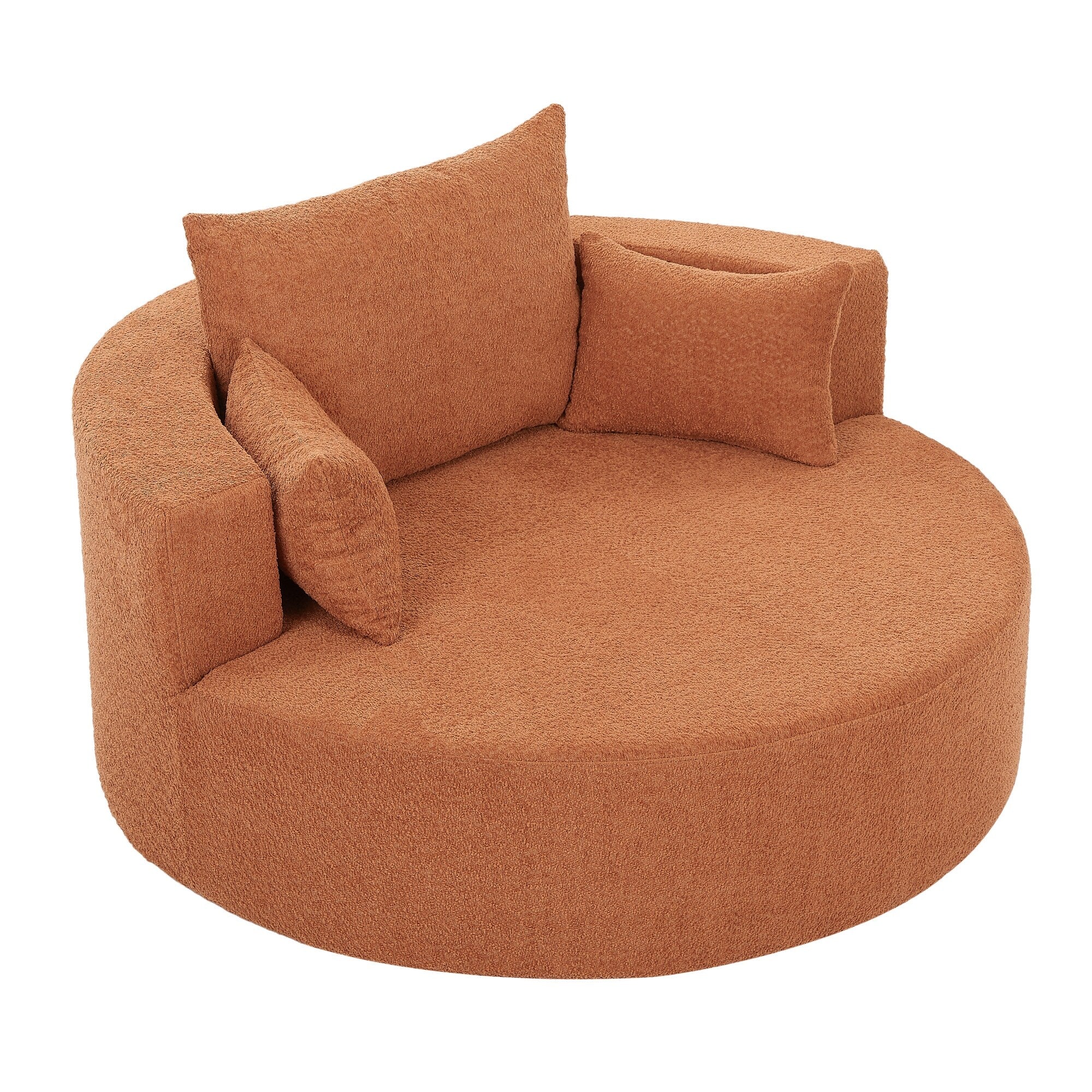 Chenille Accent Barrel Chair Lounge Chair, Round Sofa Chair Armchair with 360-Degree Swivel Base and 3 Removable Pillows