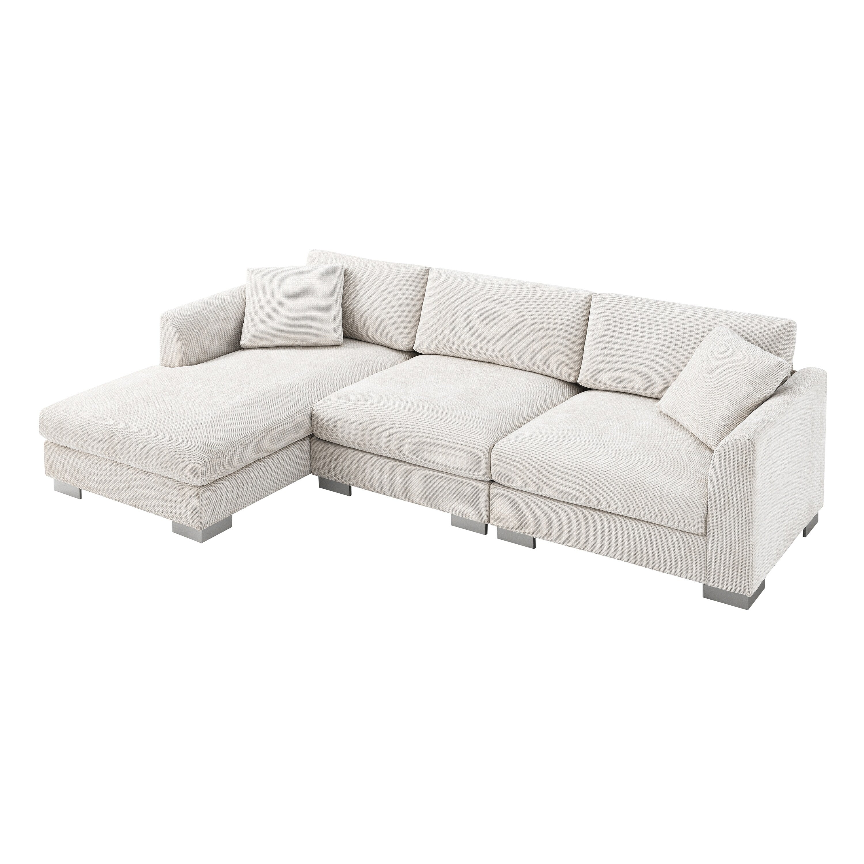 Cloud Sectional Sofa,L-Shaped Luxury Couch Set With 2 Free Pillows,4-Seat Chenille Indoor Furniture With Oversized Chaise