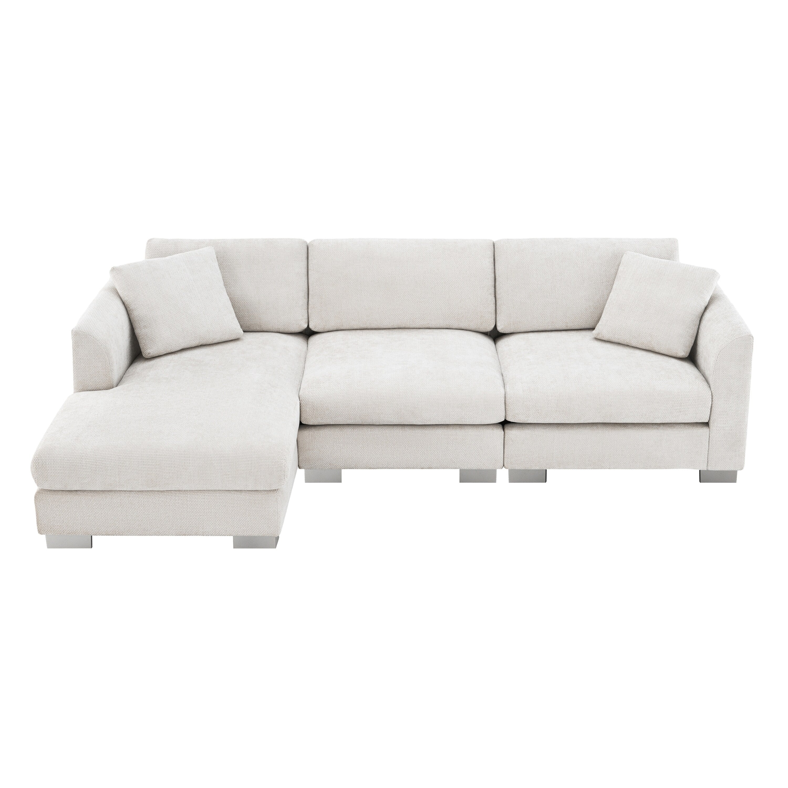 Cloud Sectional Sofa,L-Shaped Luxury Couch Set With 2 Free Pillows,4-Seat Chenille Indoor Furniture With Oversized Chaise