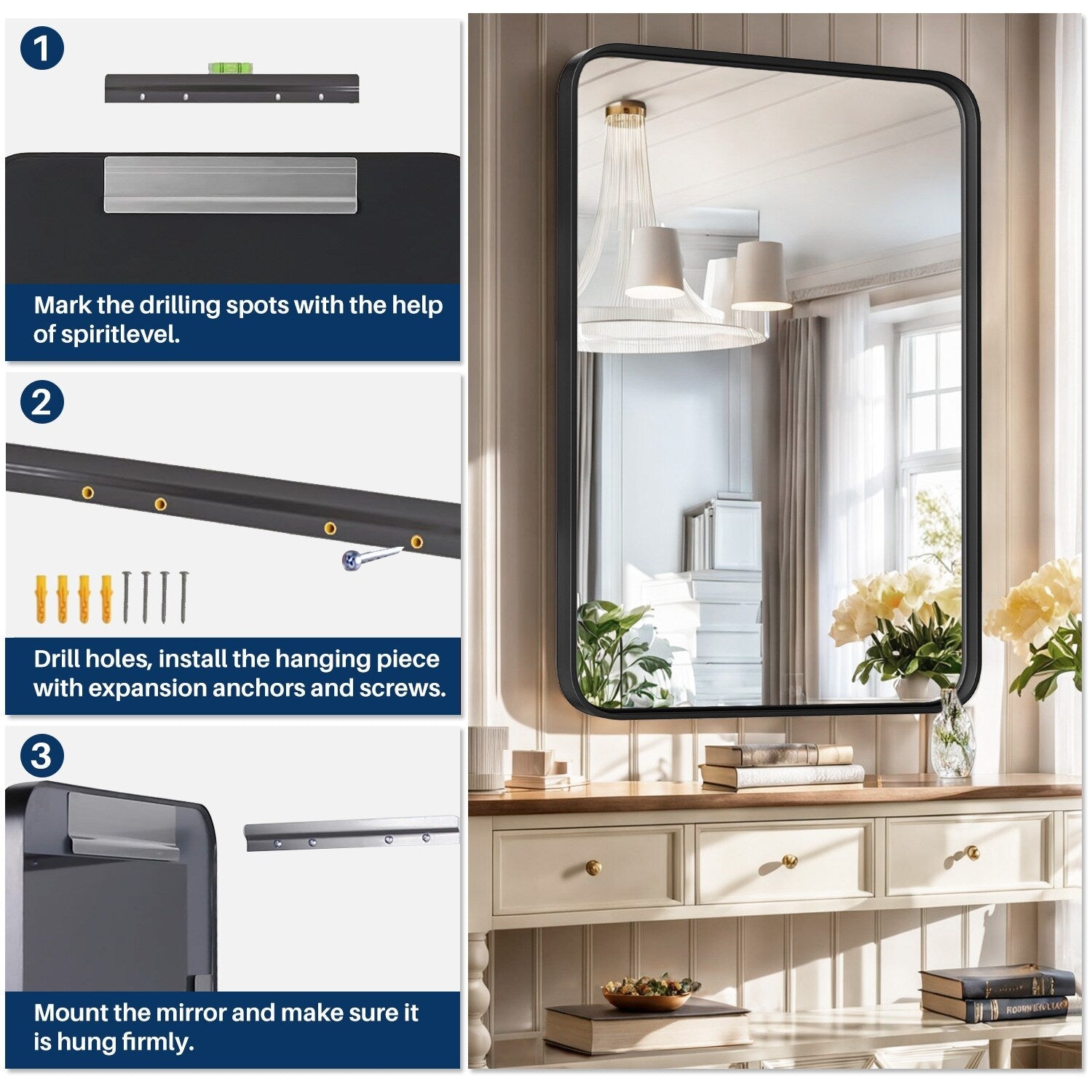 Bathroom Mirrors for Over Sink Wall, Matte Large Mirror, Decorative for Restroom, Farmhouse, Horizontally or Vertically Hanging