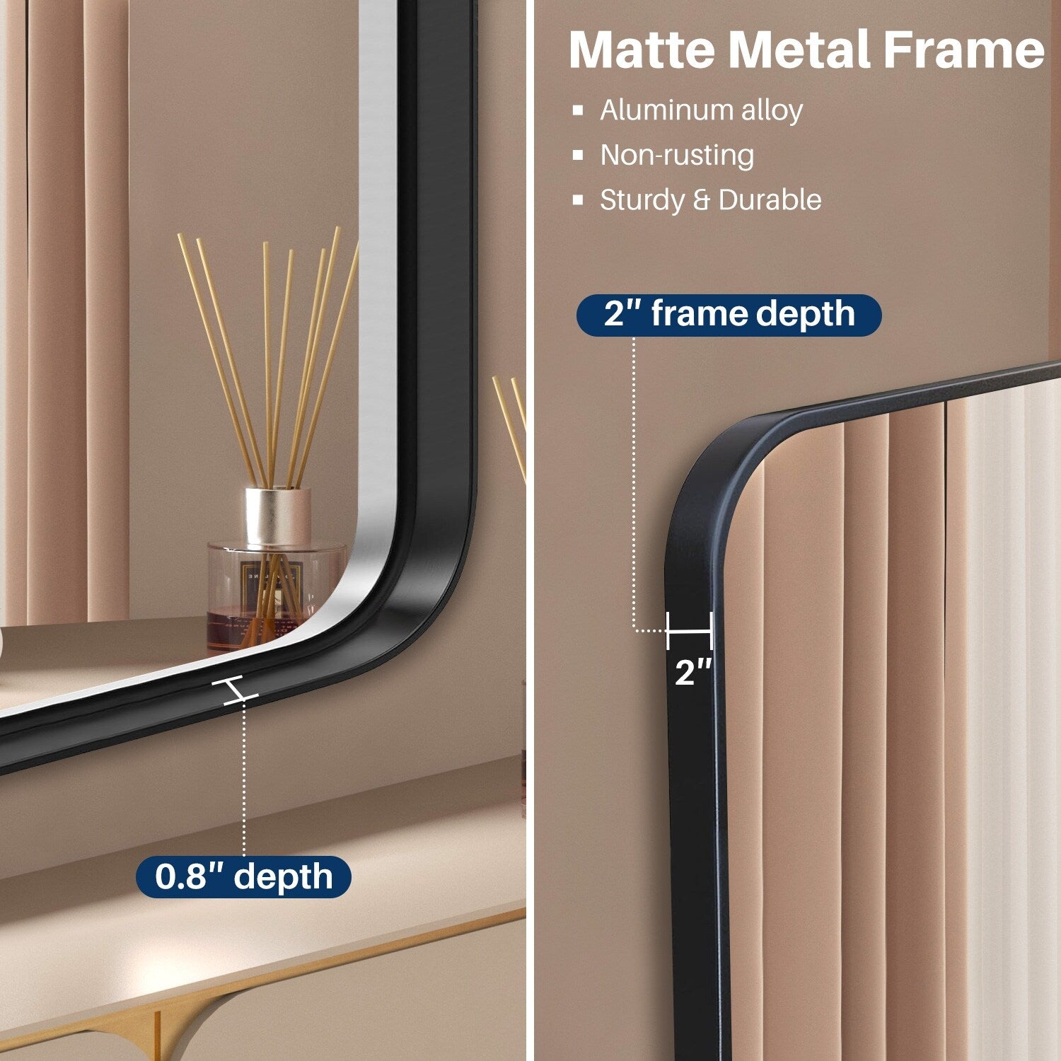 Bathroom Mirrors for Over Sink Wall, Matte Large Mirror, Decorative for Restroom, Farmhouse, Horizontally or Vertically Hanging