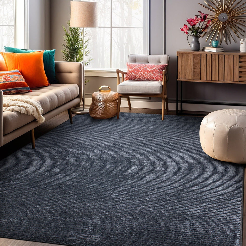 Tapis contemporain à rayures usées lavable en machine